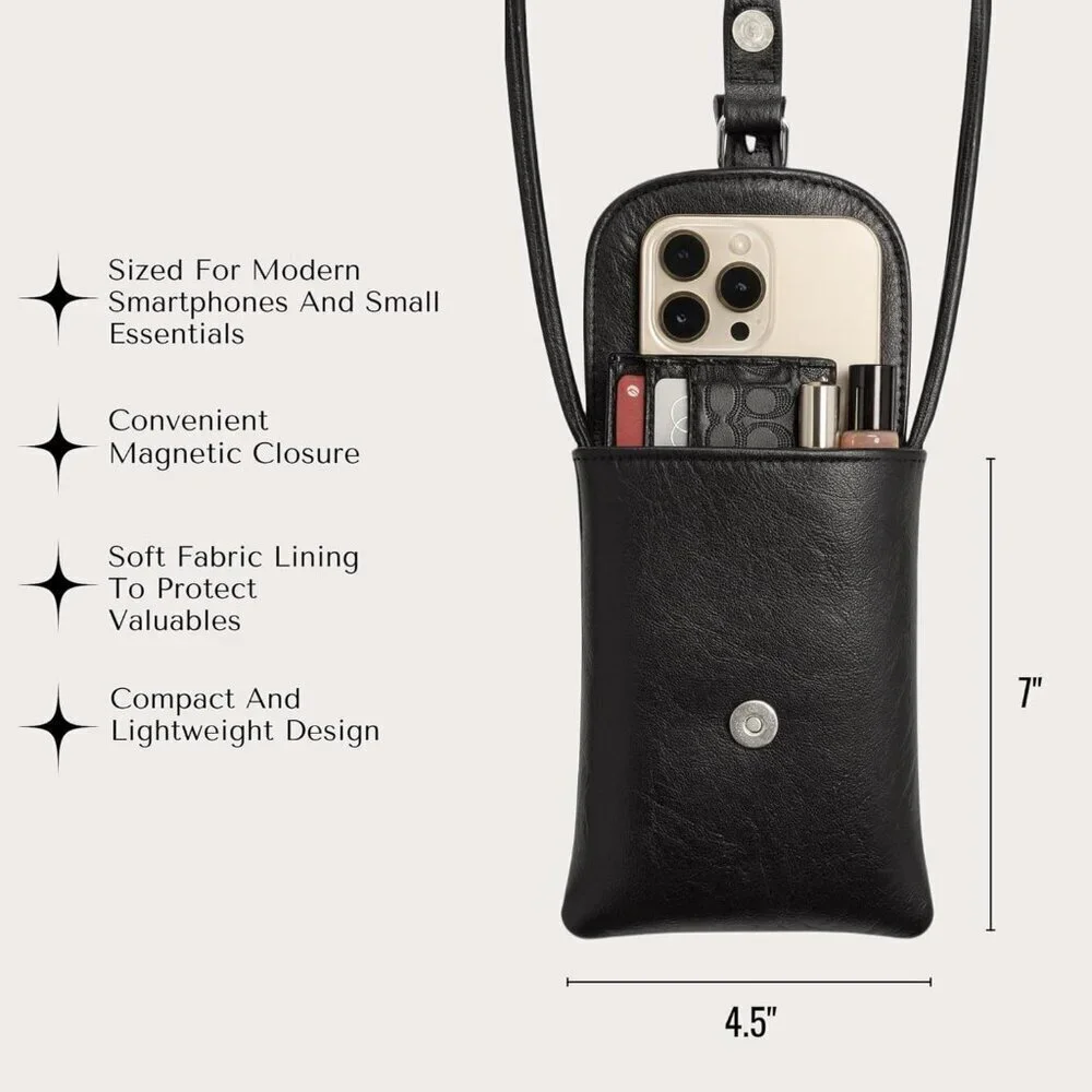 Vegan Leather Phone Crossbody Bag Small Compact Eco-Friendly Purse for Women